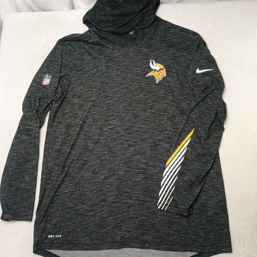 Minnesota Vikings Hoodie Shirt Mens L Gray NFL Football Nike Dri-FIT Long Sleeve